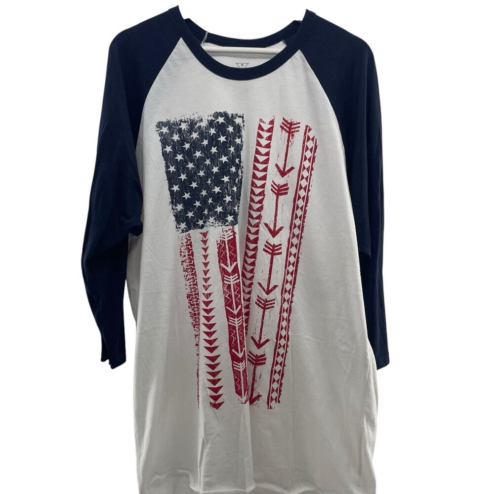 Crazy Train Plus 2X Flag Live Free Baseball Tee Raglan Aztec Crew Neck T-Shirt